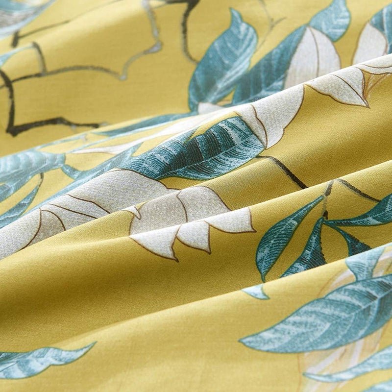 mixinni Floral Duvet Cover Set Full Soft Cotton White Flowers Birds Bedding with Zipper Closure 2 Pillowcases Leaf Printed Yellow Comforter Cover Set-Easy Care  Soft and Durable-Full Size - Image 5